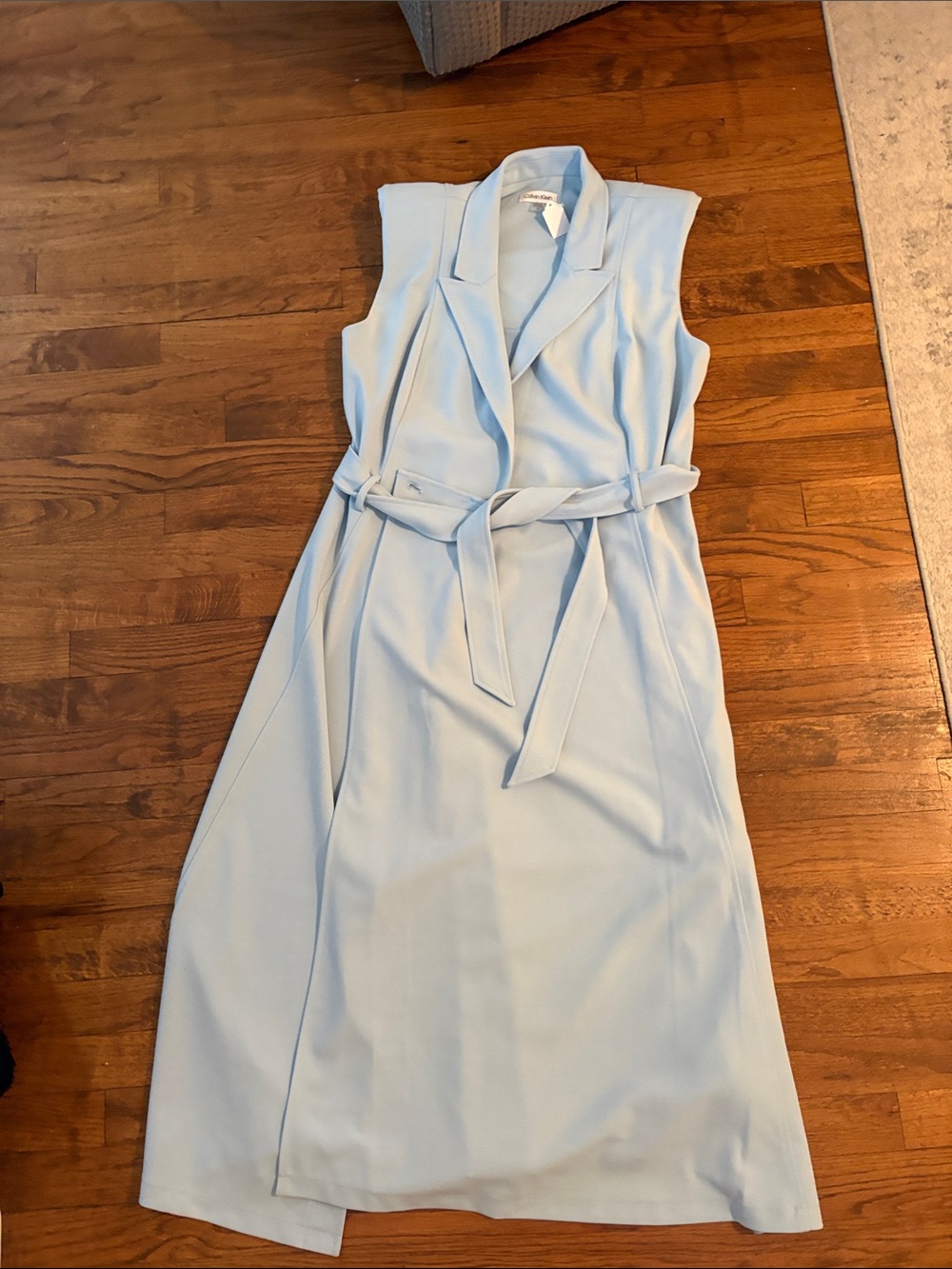 Calvin Klein Sleeveless Light Blue Maxi Dress with Self-Tie Belt